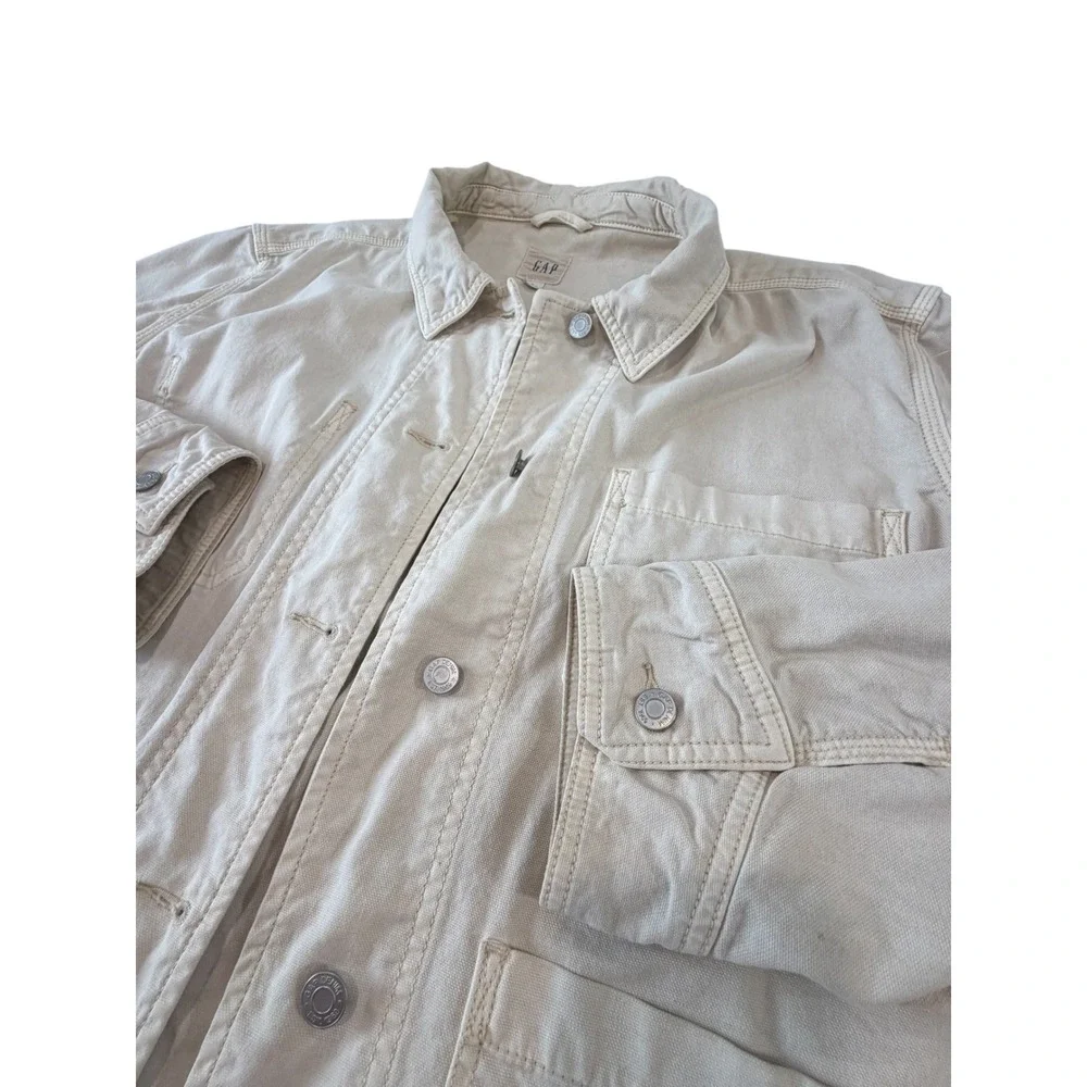 Gap Womens Cream Utility Chore Jacket Large Workwear‎ Cotton Blend